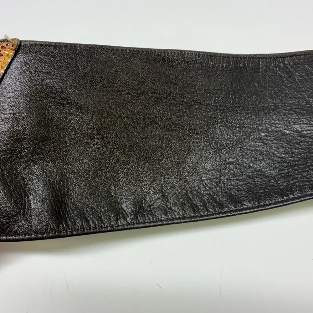 Vintage Artsy Boho Wide Waist Belt Women's Medium Brown Suede Snakeskin Embossed